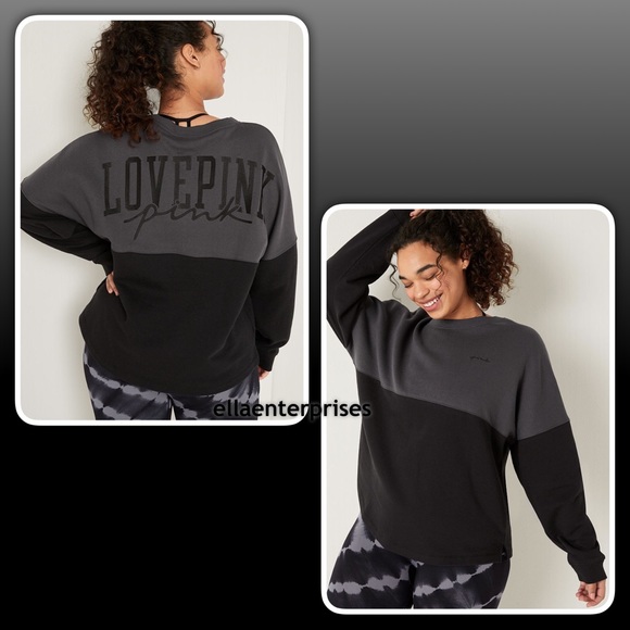 PINK Victoria's Secret Tops - VS Pink Gray Black Colorblock Varsity Crew Tunic